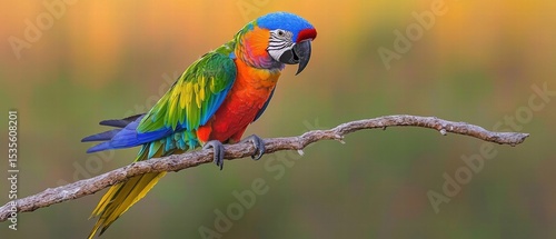 Vibrant Parrot Perched Majestically on Tree Branch