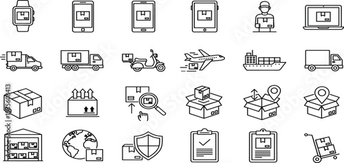  Logistics icon set with adjustable line weight