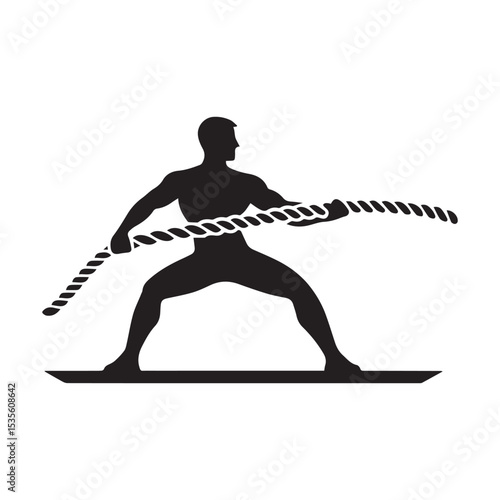 Silhouette of man pulling rope vector on a white background.