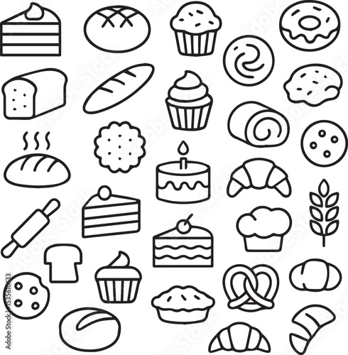 20 Delicious Bakery and Pastry Icons - Free Vector Set for Cakes, Bread, Muffins, Donuts, and More  Perfect for Food Blogs & Designs