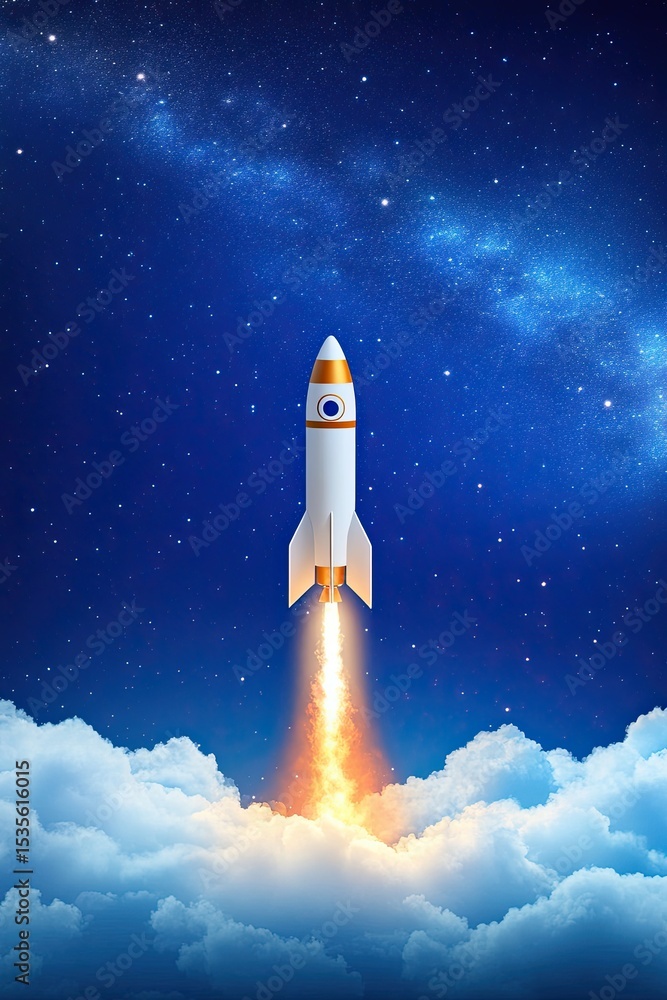 Naklejka premium Illustration of rocket and copy space for startup and advertising