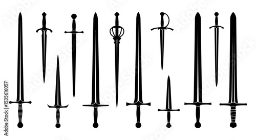 Collection of Medieval Swords  Silhouette Vector Illustrations