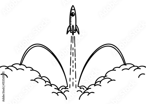 Stylized rocket trajectory path.

