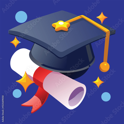 Graduation Cap and Diploma Illustration: Celebrating Academic Achievement and Educational Success