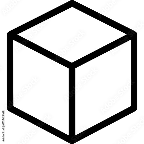 Black and white outline icon of a cube minimal vector style