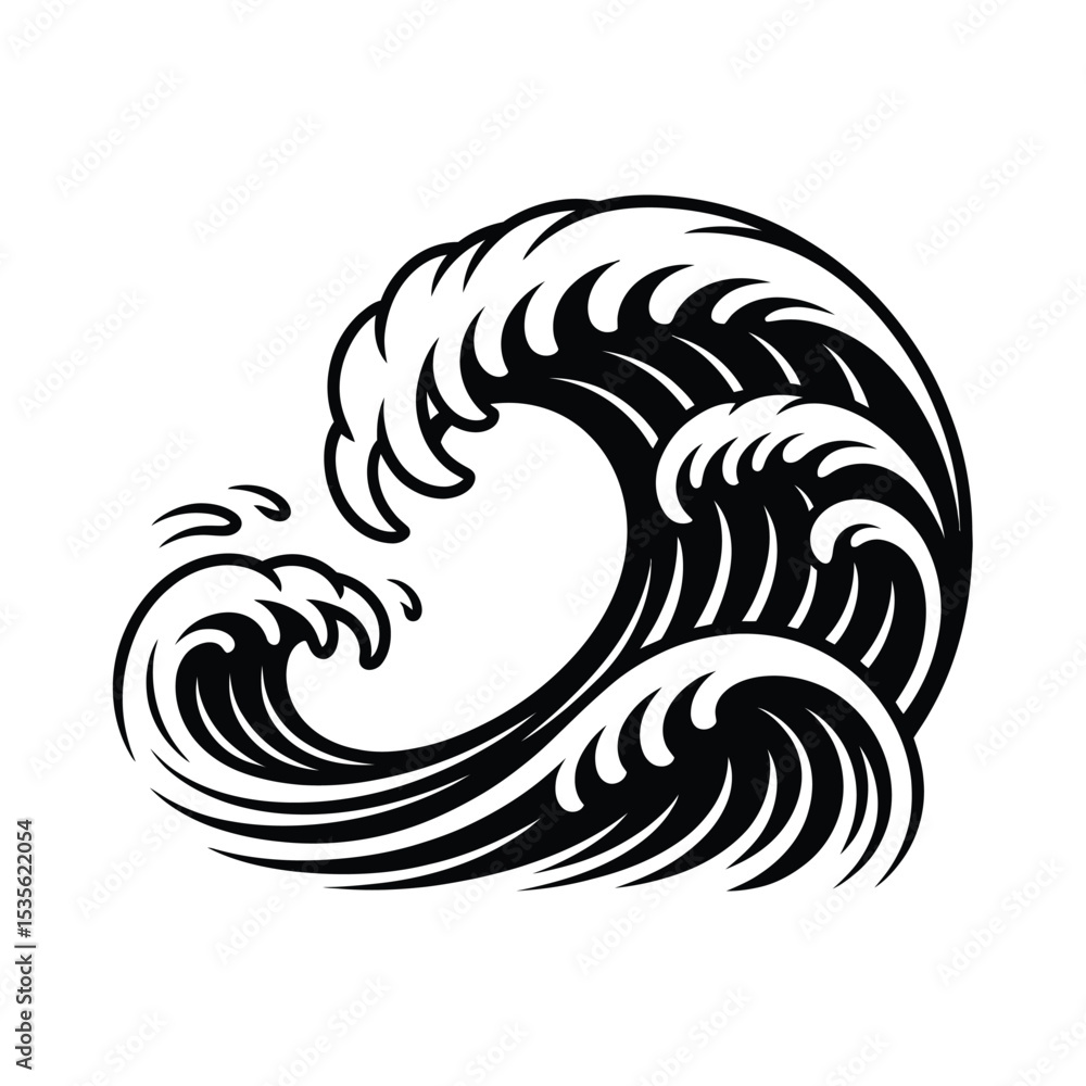 Ocean Wave Illustration Black and White Design Ocean Wave Illustration Black and White Design