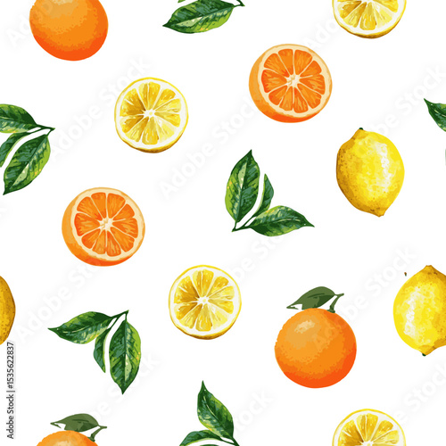 Watercolor Citrus Fruit Seamless Orange, lemon, lime