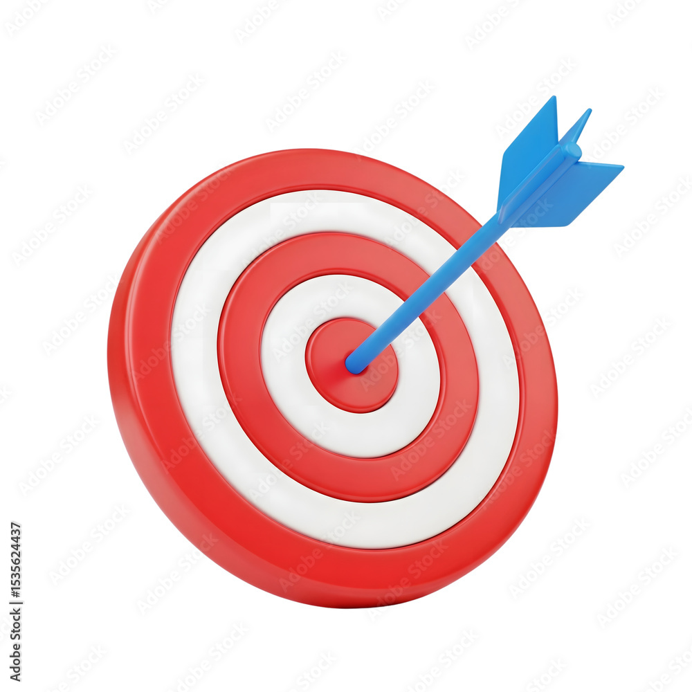 Red White Target Bullseye Blue Arrow 3D Icon isolated on a transparent background Red White Target Bullseye Blue Arrow 3D Icon isolated on a transparent background