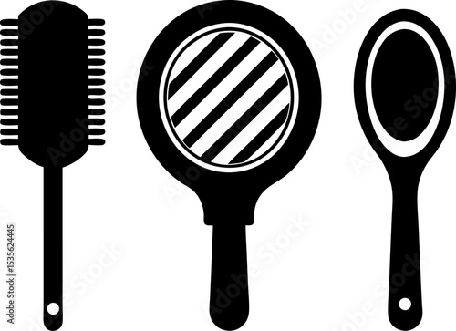 Comb Mirror Set Silhouette Vector Illustration 