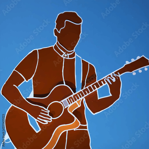 Acoustic Guitarist Performing on Blue Background

