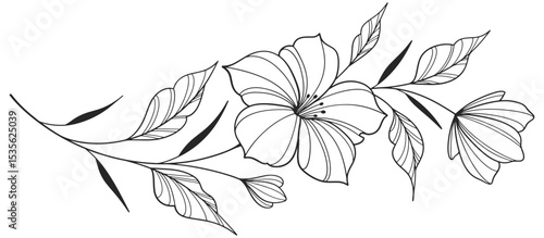 Wallpaper Mural flower and leaves drawing. Vector hand drawn engraved floral card. Botanical, branch and flower Black ink sketch. Great for tattoo, invitations, greeting cards, decor Torontodigital.ca