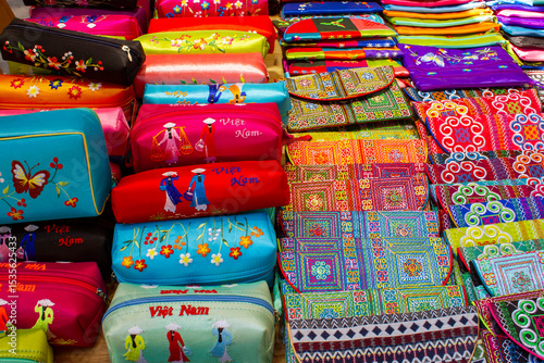 Colorful Brocade Wallets For Sale At A Shop In Vietnam.