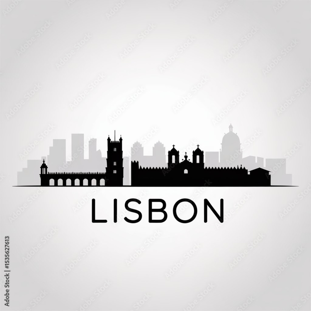 Lisbon Skyline Silhouette — Historic Coastal Capital Vector Illustration Lisbon Skyline Silhouette — Historic Coastal Capital Vector Illustration