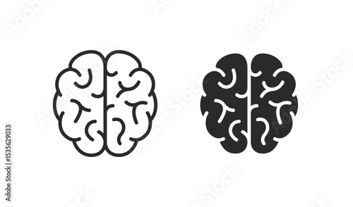 Human brain flat and line icon