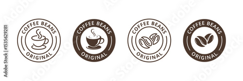 Coffee shop logo. Retro badge coffee bean vector illustration