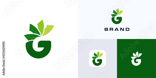 Letter G nature growth leaf logo design illustration vector element, icon flower, Symbol alphabet green leaves sign concept style for agriculture, environmental, brand identity and business company