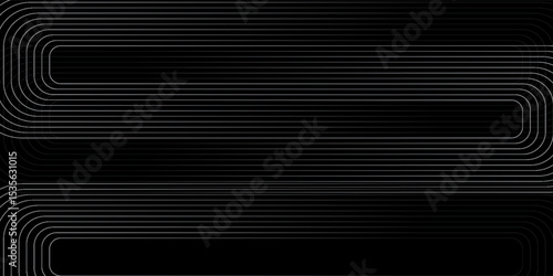 Vector half circle lines flowing dynamic pattern black grey gradient isolated on black background in concept speed, technology, digital, modern