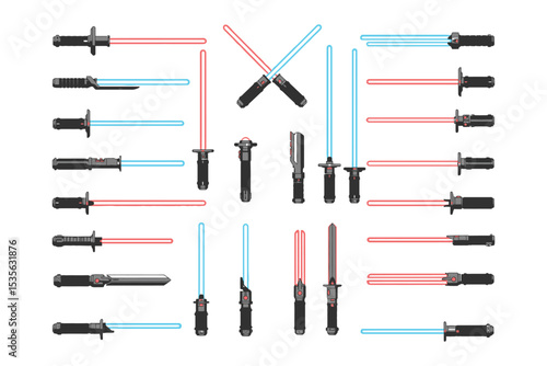 "Red and Blue Lightsaber Collection – Vector Set of Sci-Fi Laser Swords for Fantasy and Space Themes"

