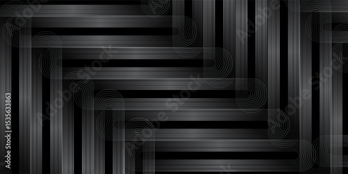 Vector half circle lines flowing dynamic pattern black grey gradient isolated on black background in concept speed, technology, digital, modern