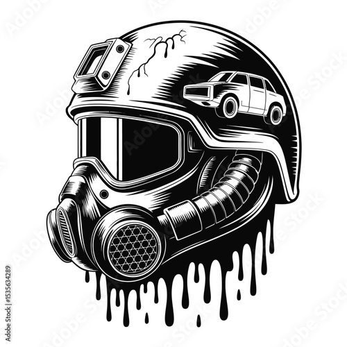 Post-Apocalyptic Gas Mask Helmet Illustration