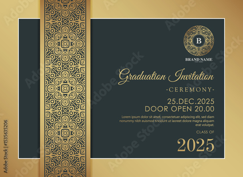 Elegant dark Gold graduation invitation template