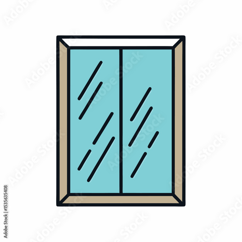 Window with light blue panes and a tan frame isolated on white