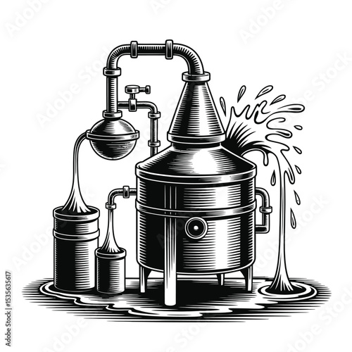 Vintage Still Illustration Moonshine Distillery Artwork