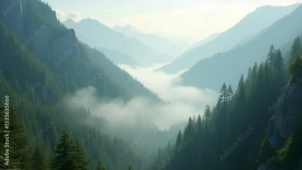 Misty Mountain Valley with Pine Forest Misty Mountain Valley with Pine Forest