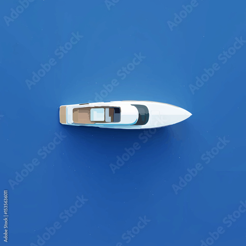 Luxury Motorboat Floating in Deep Blue Sea

