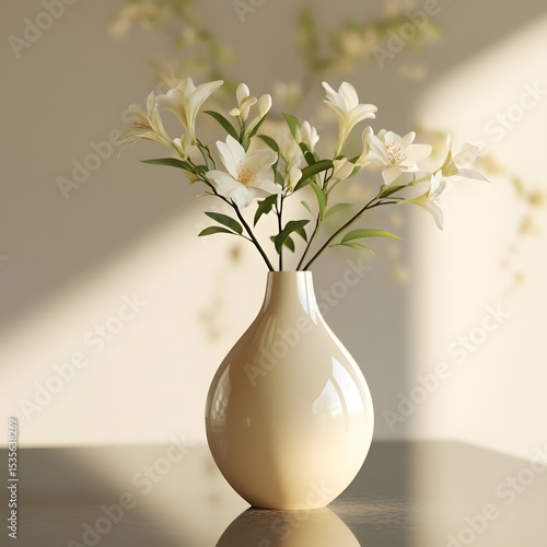 Wallpaper Mural Elegant White Flowers in a Creamy Vase with Soft Lighting and Reflections Torontodigital.ca