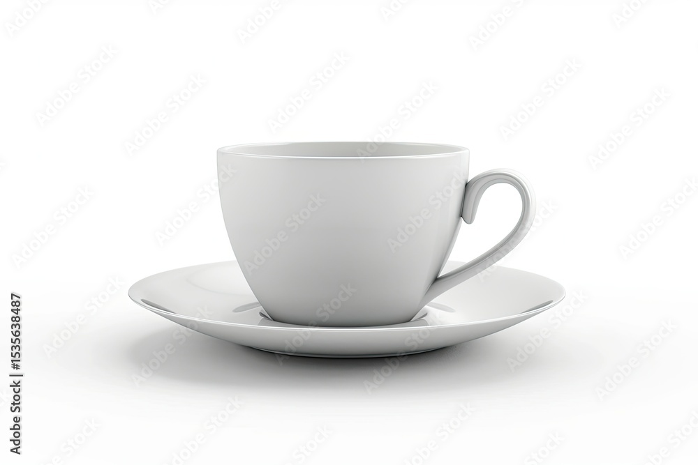 Detailed Color Picture of Simple Cup and Saucer Isolated on White Background Detailed Color Picture of Simple Cup and Saucer Isolated on White Background