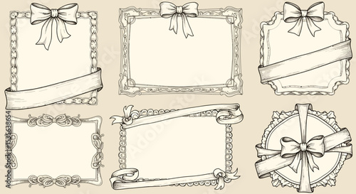 Elegant Hand-Drawn Frames and Ribbons Vintage Design Elements