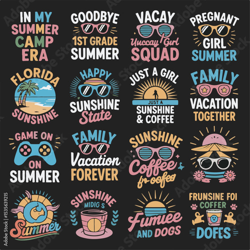 Summer Camp Era Vacation Sunshine Coffee Family Quotes Designs