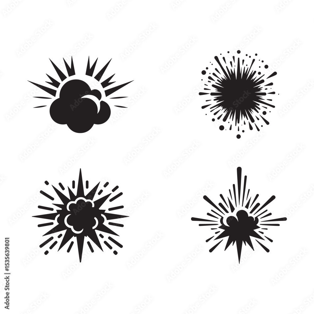 Fototapeta premium Silhouettes of explosion vector on a white background.