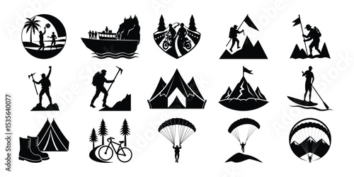 Adventure Icons Mountain Climbing, Hiking, Paragliding, and More