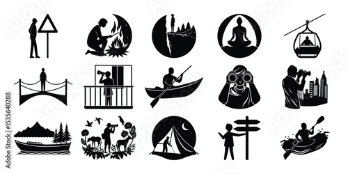 Adventure Travel Icons Explore Nature, Relax, and Discover New Places