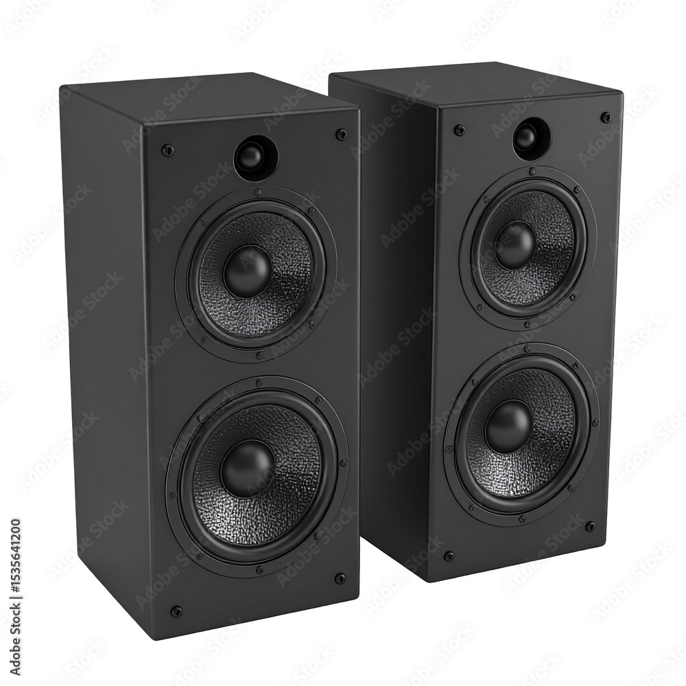 Fototapeta premium Buy premium stereo loudspeakers black sound system audio equipment pair isolated on transparent background