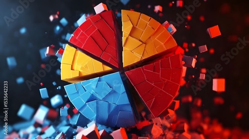 Abstract Pie Chart Made of Colorful Cubes in the Dark