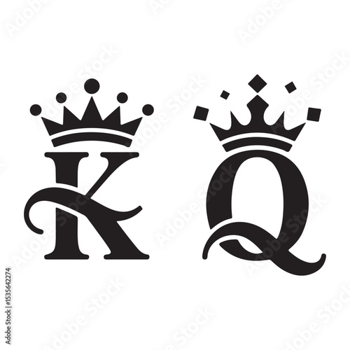 King and queen crowns letter k and q design