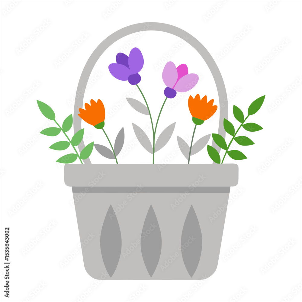 Fototapeta premium Vector art illustration of various types of flowers in a basket