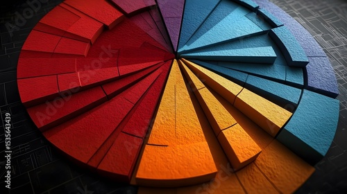 Colorful Segmented Circle with Textured Surface and Geometric Shape