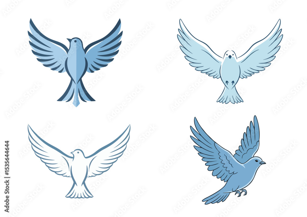 Fototapeta premium Flying bird with wide open wings in upward motion, symbolizing liberation with soft blue tones and clean curved lines on transparent background 