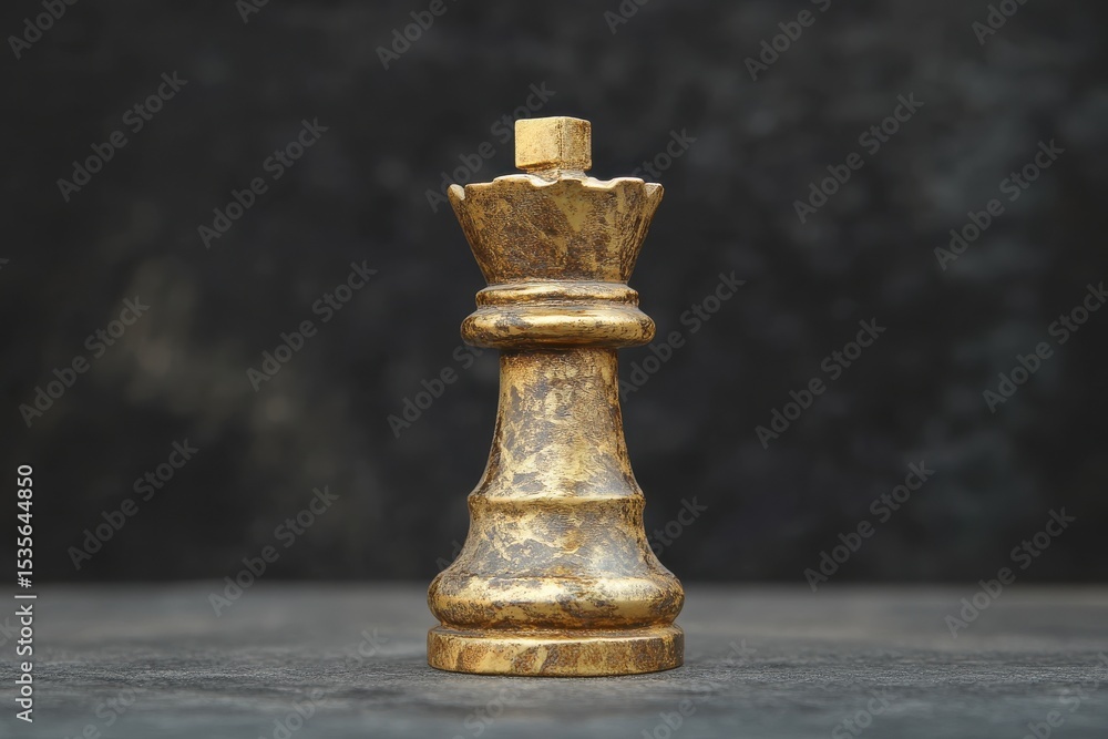 Gold chess queen piece on dark background Gold chess queen piece on dark background