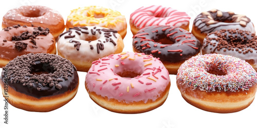 Wallpaper Mural Assorted Donuts with various glazes, sprinkles, and toppings isolated on a white transparent background, Perfect for dessert lovers Torontodigital.ca