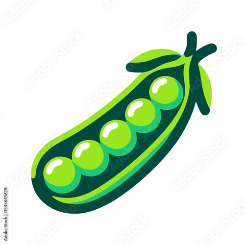 Stylish green pea pod vector illustration with vibrant peas on transparent background for fresh food, gardening, and vegetarian concepts