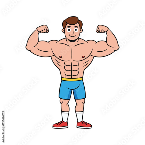 Strong Cartoon Bodybuilder Man – Muscular Fitness Character Clipart


