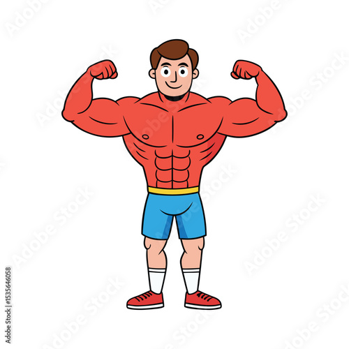 Strong Cartoon Bodybuilder Man – Muscular Fitness Character Clipart

