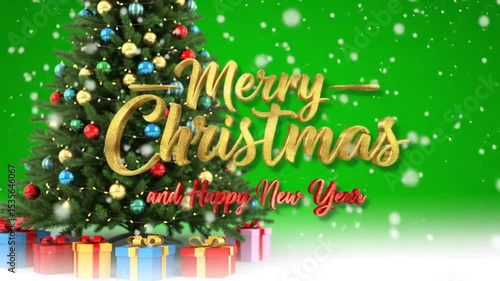 Festive Christmas and New Year Greeting with Tree and Gifts