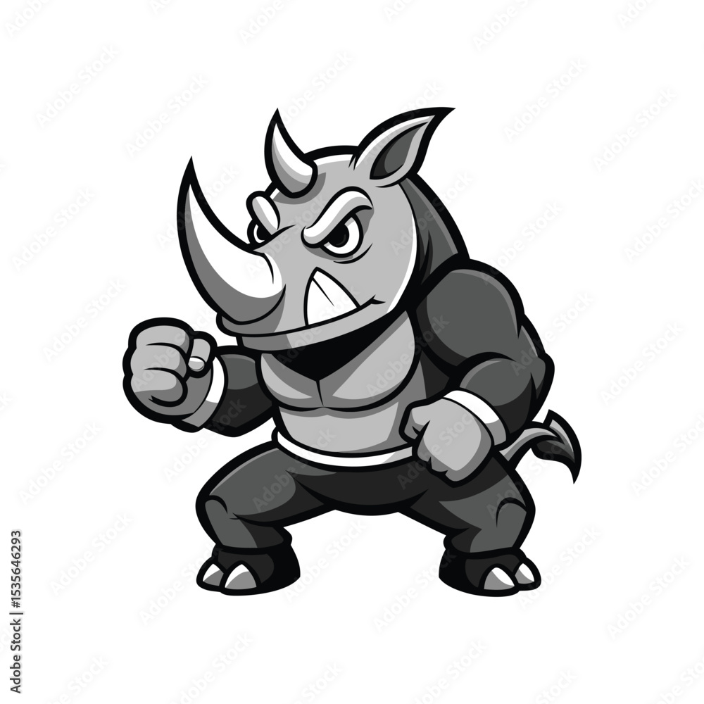 Fototapeta premium Strong Rhino Mascot Vector – Angry Cartoon Animal Fighter Logo