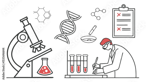 Line Art Set Icon Digital Science Lab Research Scientist Microscope D N A Test Tubes icon set